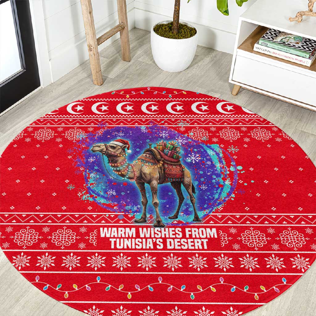 Tunisia Christmas Round Carpet Desert Camel Crescent Snowflake Pattern - African Pride