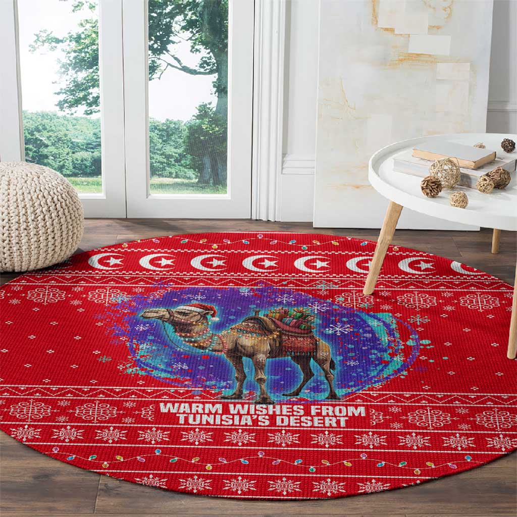 Tunisia Christmas Round Carpet Desert Camel Crescent Snowflake Pattern - African Pride