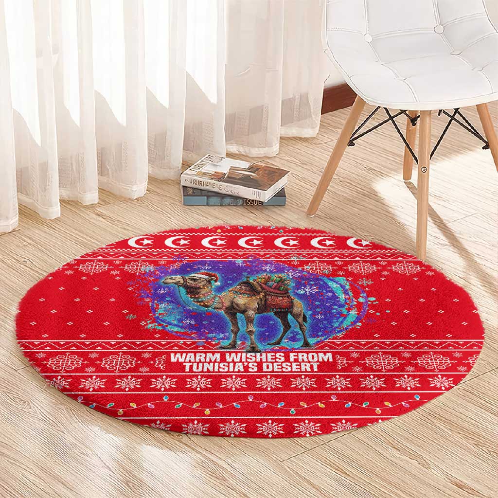 Tunisia Christmas Round Carpet Desert Camel Crescent Snowflake Pattern - African Pride