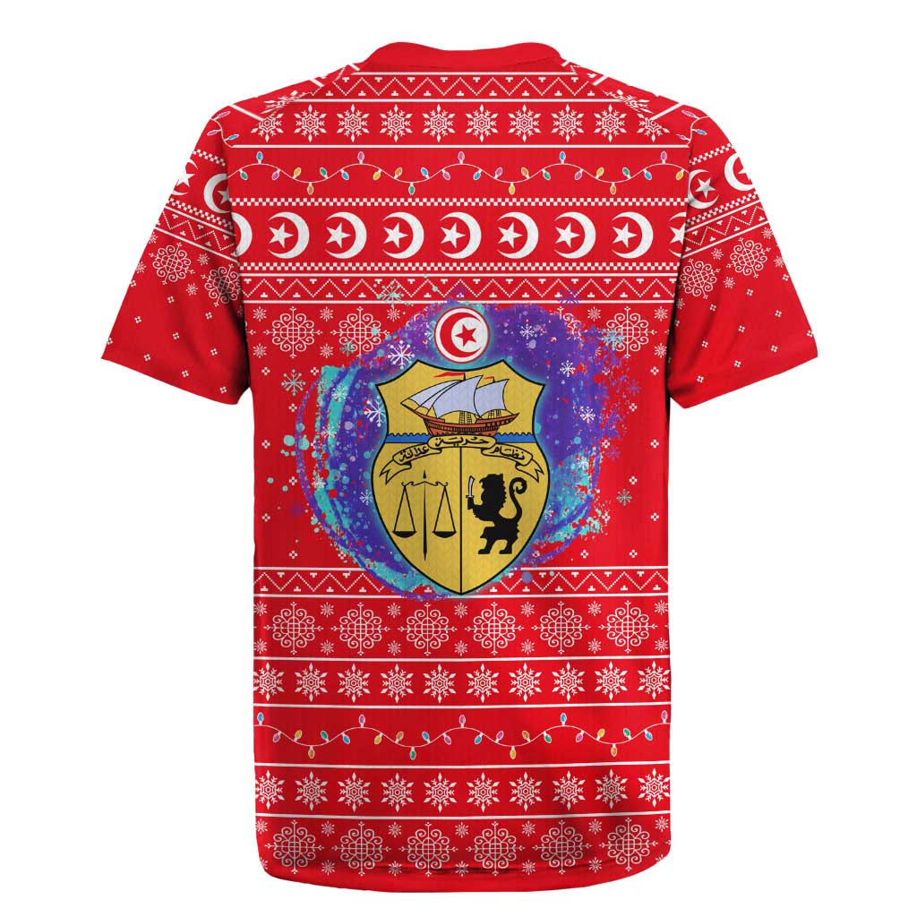 Tunisia Christmas Rugby Jersey Desert Camel Crescent Snowflake Pattern - African Pride