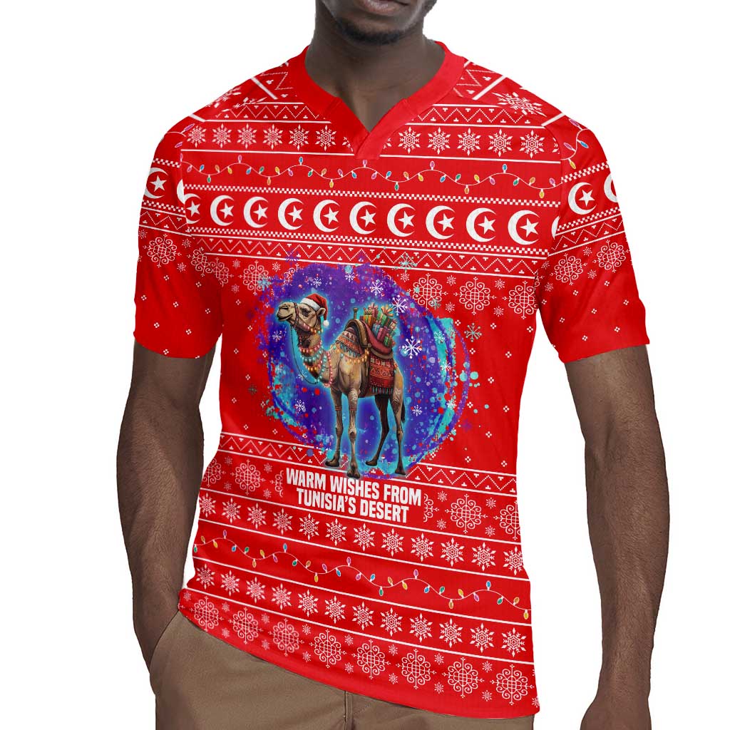 Tunisia Christmas Rugby Jersey Desert Camel Crescent Snowflake Pattern - African Pride