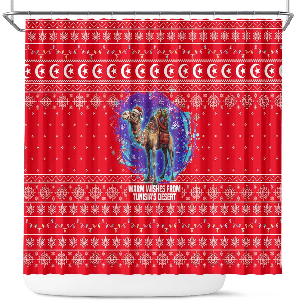 Tunisia Christmas Shower Curtain Desert Camel Crescent Snowflake Pattern - African Pride