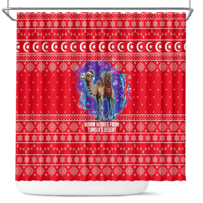 Tunisia Christmas Shower Curtain Desert Camel Crescent Snowflake Pattern - African Pride