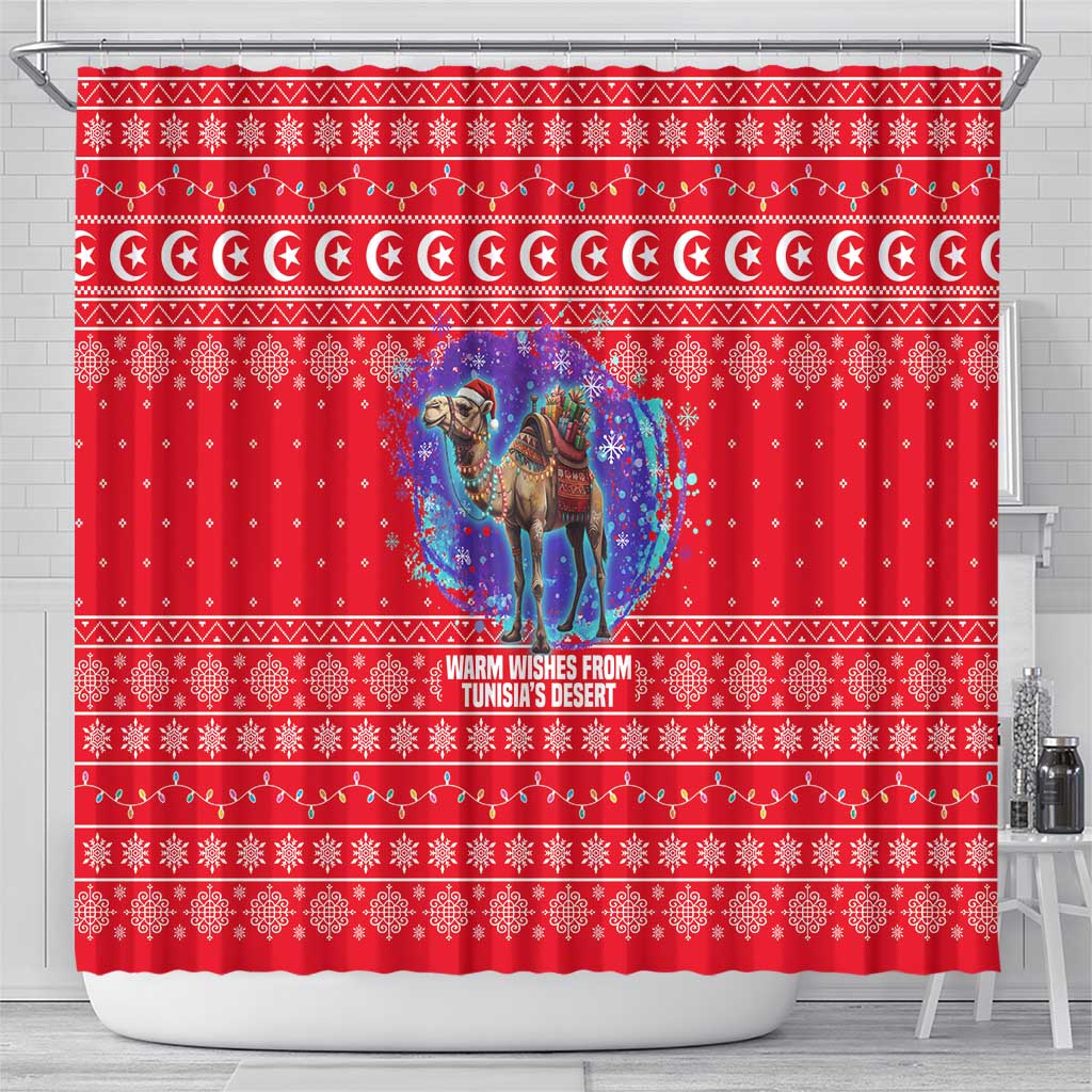 Tunisia Christmas Shower Curtain Desert Camel Crescent Snowflake Pattern - African Pride