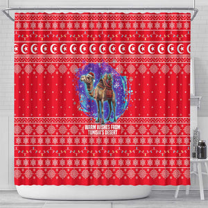 Tunisia Christmas Shower Curtain Desert Camel Crescent Snowflake Pattern - African Pride