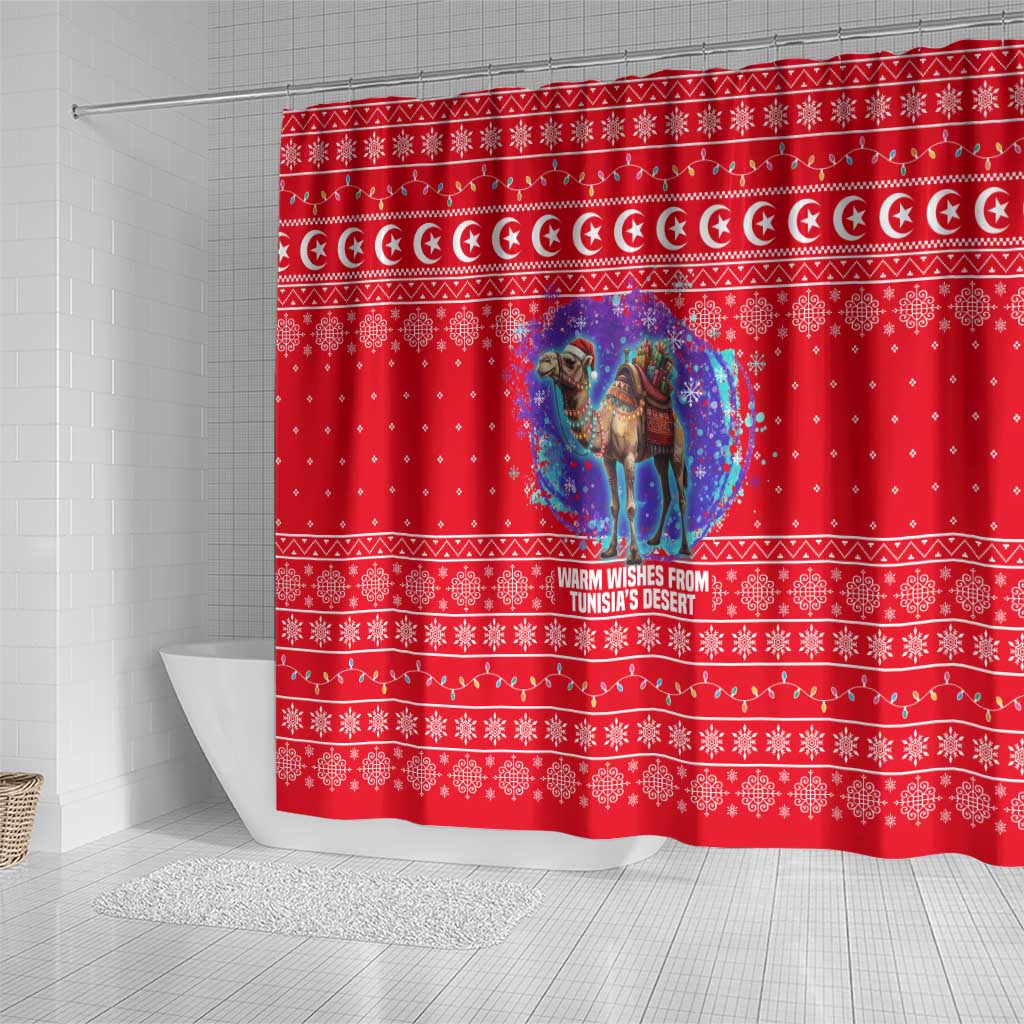 Tunisia Christmas Shower Curtain Desert Camel Crescent Snowflake Pattern - African Pride