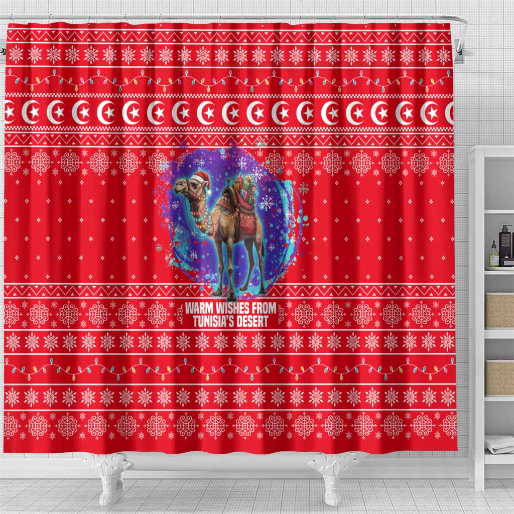 Tunisia Christmas Shower Curtain Desert Camel Crescent Snowflake Pattern - African Pride