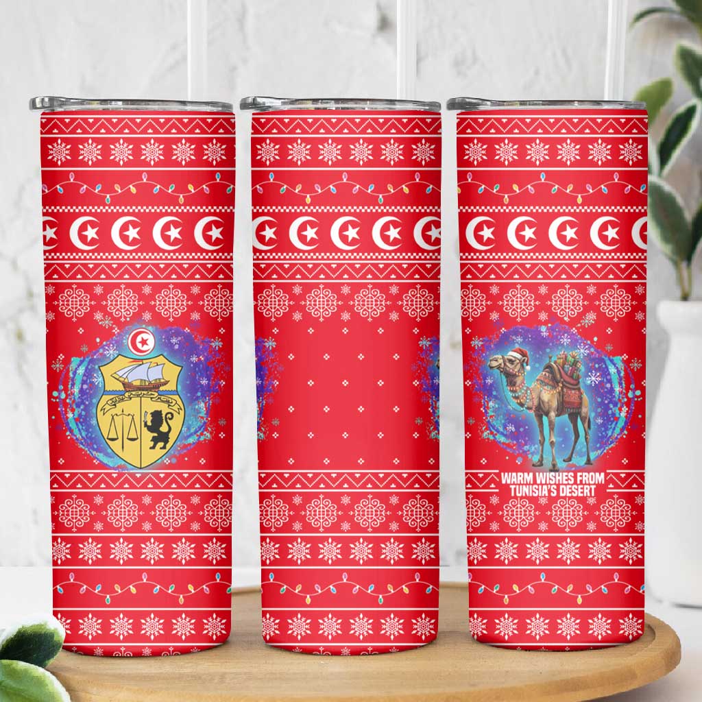 Tunisia Christmas Skinny Tumbler Desert Camel Crescent Snowflake Pattern - African Pride