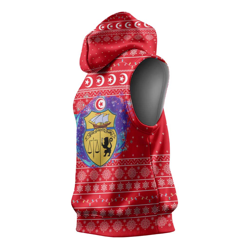 Tunisia Christmas Sleeveless Hoodie Desert Camel Crescent Snowflake Pattern - African Pride