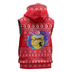 Tunisia Christmas Sleeveless Zip Hoodie Desert Camel Crescent Snowflake Pattern - African Pride