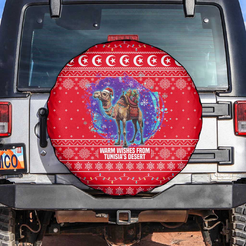 Tunisia Christmas Spare Tire Cover Desert Camel Crescent Snowflake Pattern - African Pride