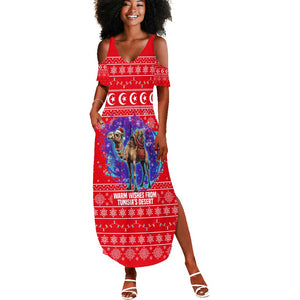 Tunisia Christmas Summer Maxi Dress Desert Camel Crescent Snowflake Pattern - African Pride