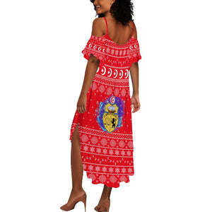 Tunisia Christmas Summer Maxi Dress Desert Camel Crescent Snowflake Pattern - African Pride