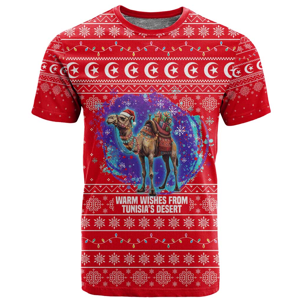 Tunisia Christmas T shirt Desert Camel Crescent Snowflake Pattern - African Pride
