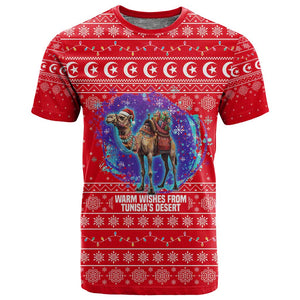 Tunisia Christmas T shirt Desert Camel Crescent Snowflake Pattern - African Pride
