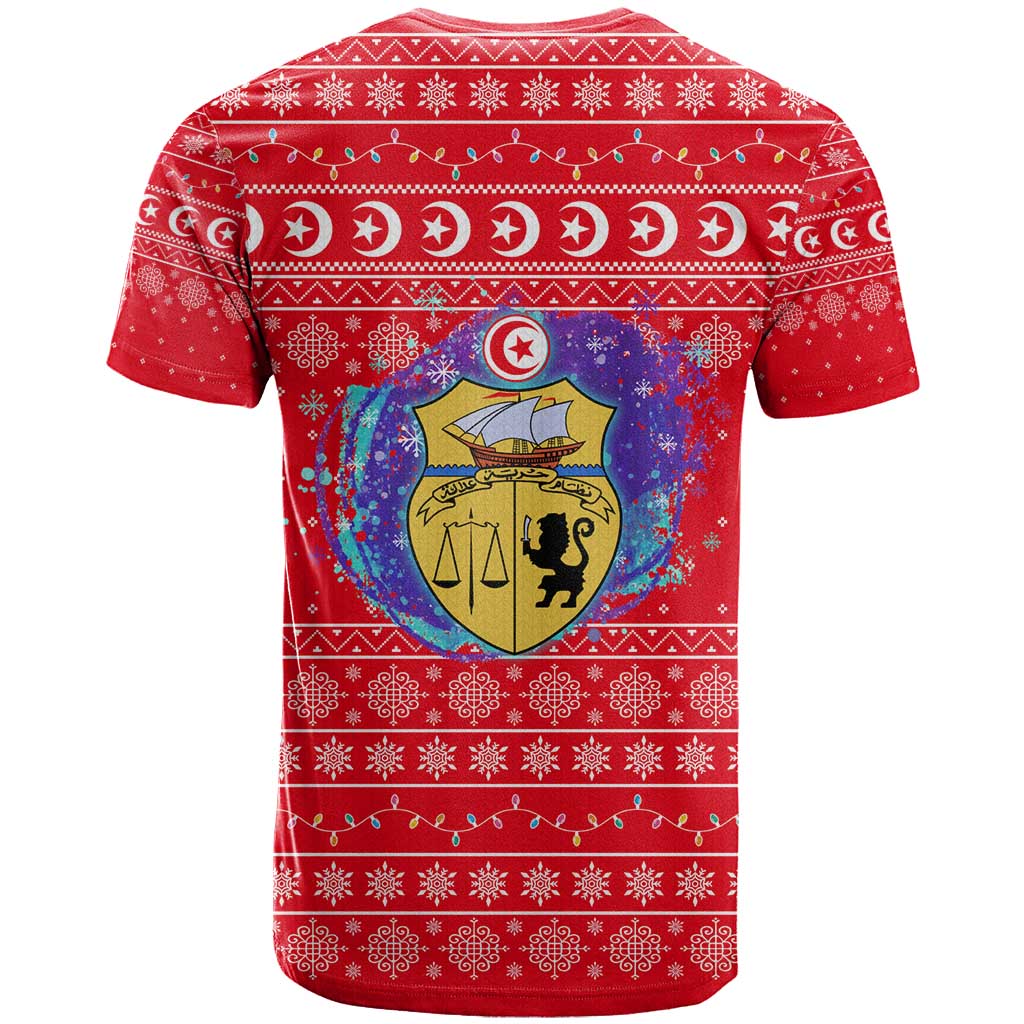 Tunisia Christmas T shirt Desert Camel Crescent Snowflake Pattern - African Pride