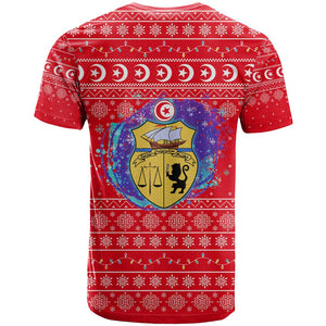 Tunisia Christmas T shirt Desert Camel Crescent Snowflake Pattern - African Pride