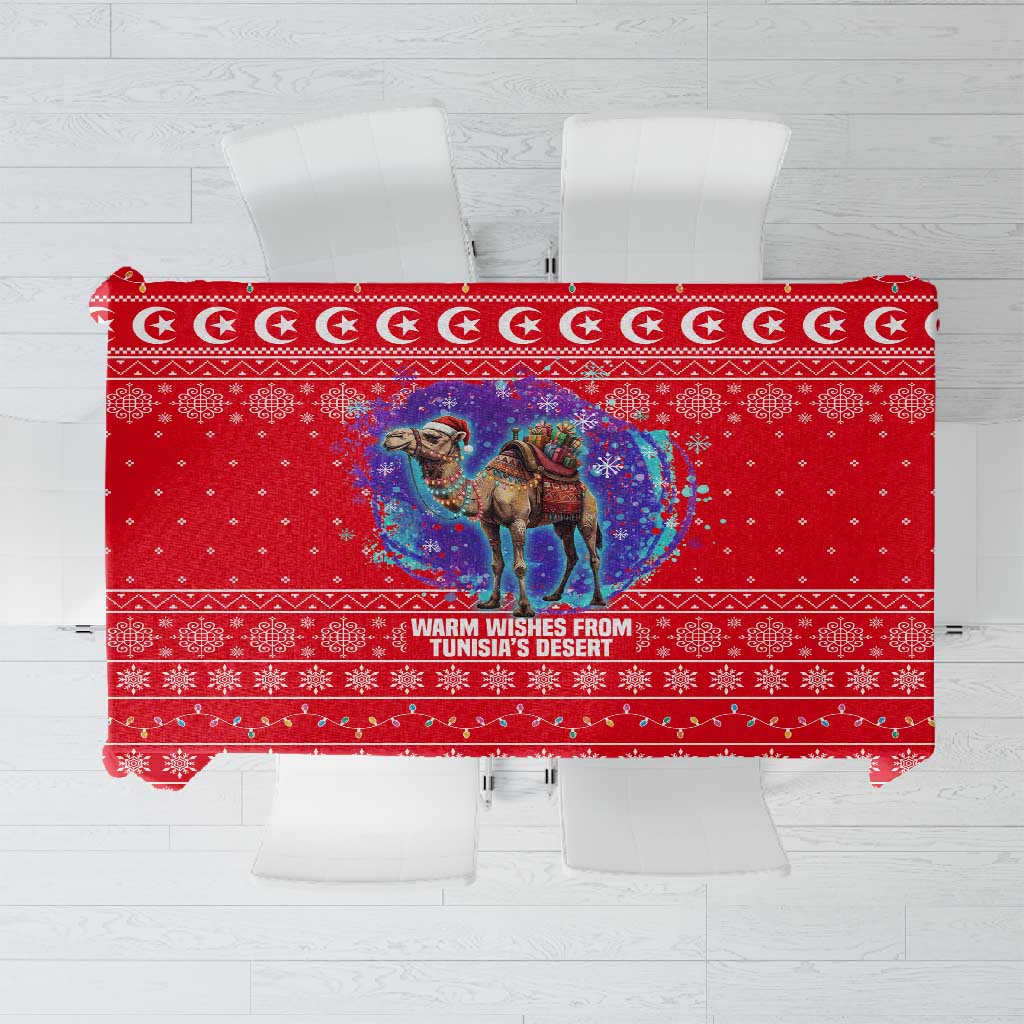 Tunisia Christmas Tablecloth Desert Camel Crescent Snowflake Pattern - African Pride