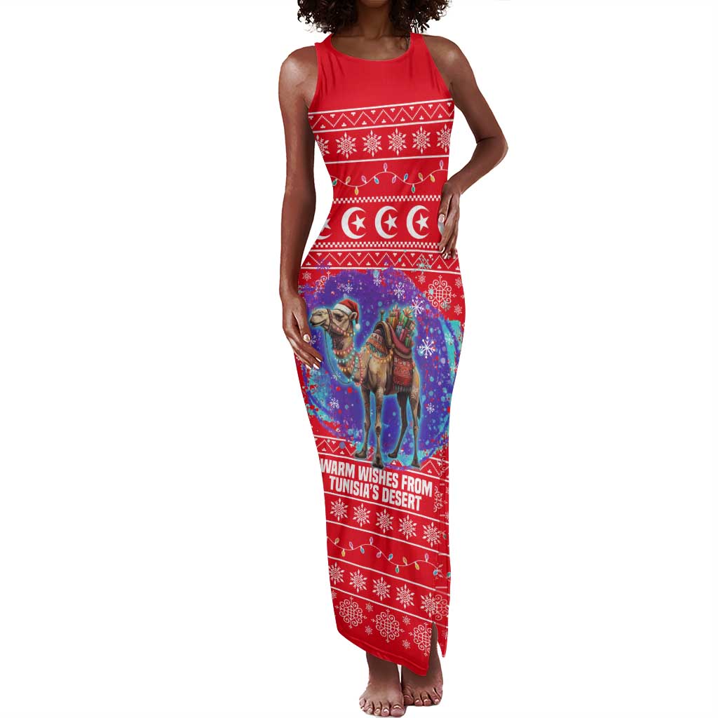 Tunisia Christmas Tank Maxi Dress Desert Camel Crescent Snowflake Pattern - African Pride