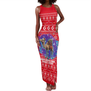 Tunisia Christmas Tank Maxi Dress Desert Camel Crescent Snowflake Pattern - African Pride