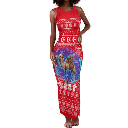 Tunisia Christmas Tank Maxi Dress Desert Camel Crescent Snowflake Pattern - African Pride