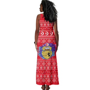 Tunisia Christmas Tank Maxi Dress Desert Camel Crescent Snowflake Pattern - African Pride