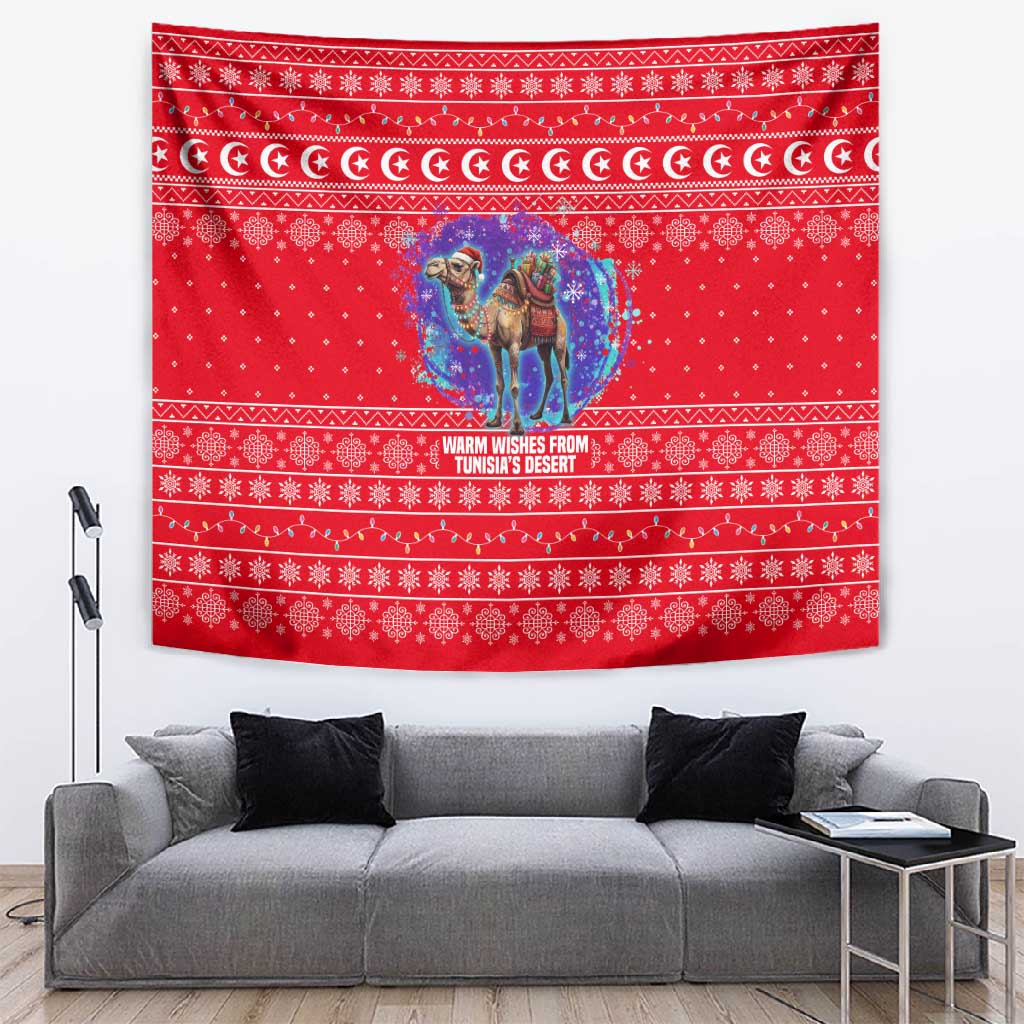 Tunisia Christmas Tapestry Desert Camel Crescent Snowflake Pattern - African Pride