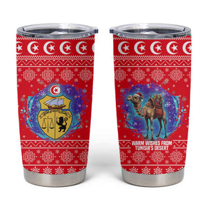 Tunisia Christmas Tumbler Cup Desert Camel Crescent Snowflake Pattern - African Pride