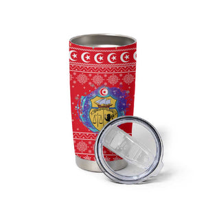 Tunisia Christmas Tumbler Cup Desert Camel Crescent Snowflake Pattern - African Pride