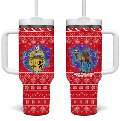 Tunisia Christmas Tumbler With Handle Desert Camel Crescent Snowflake Pattern - African Pride