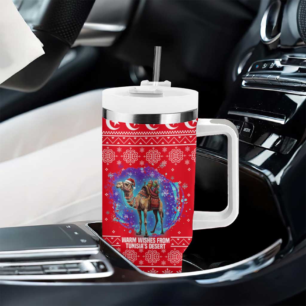 Tunisia Christmas Tumbler With Handle Desert Camel Crescent Snowflake Pattern - African Pride