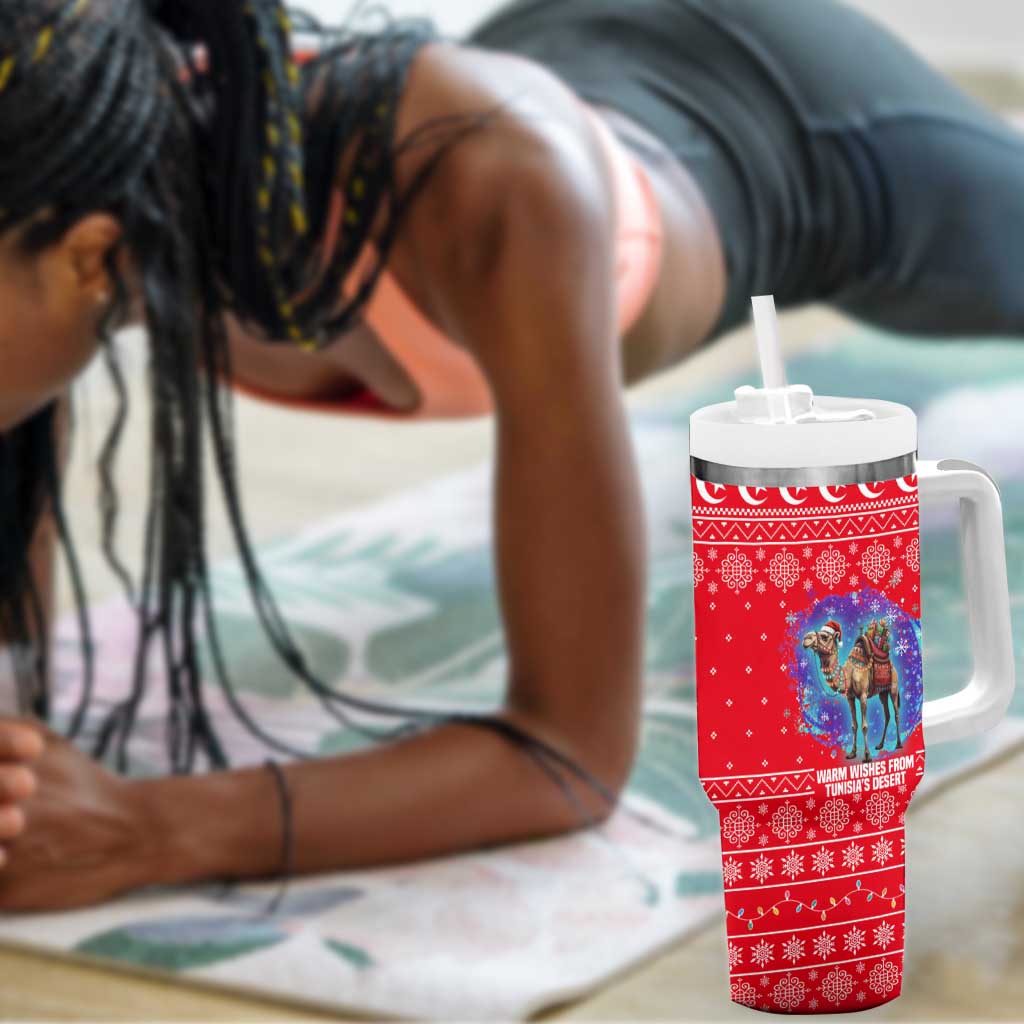 Tunisia Christmas Tumbler With Handle Desert Camel Crescent Snowflake Pattern - African Pride