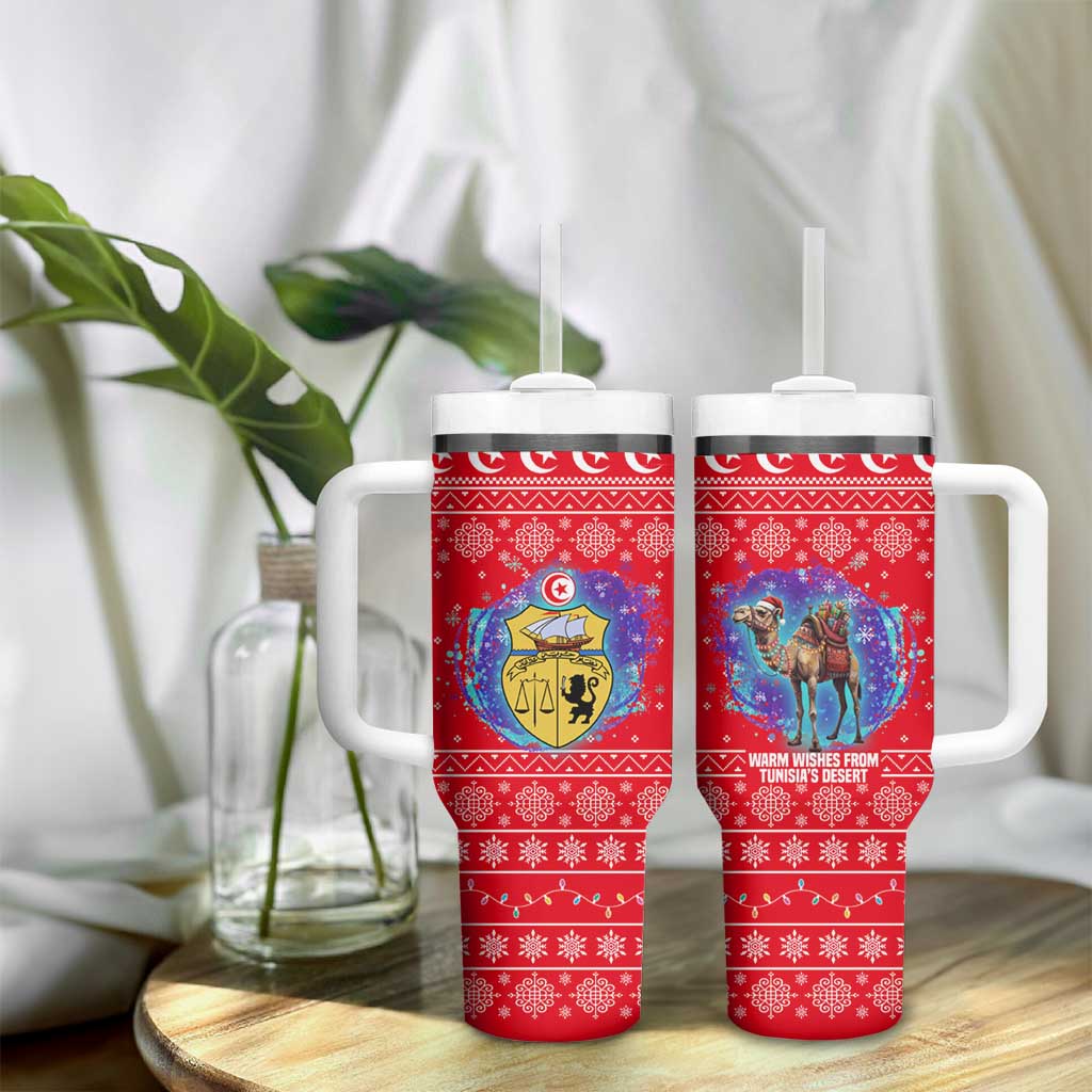 Tunisia Christmas Tumbler With Handle Desert Camel Crescent Snowflake Pattern - African Pride