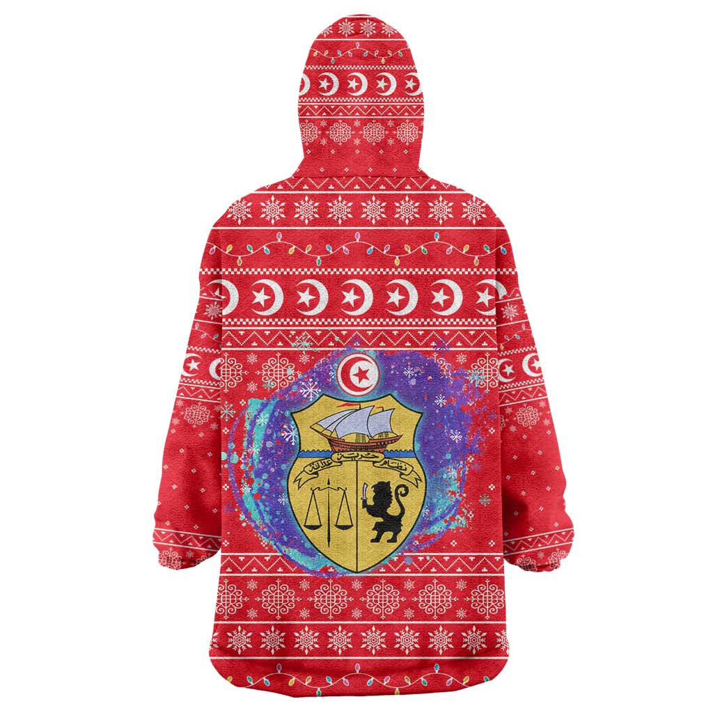 Tunisia Christmas Wearable Blanket Hoodie Desert Camel Crescent Snowflake Pattern - African Pride