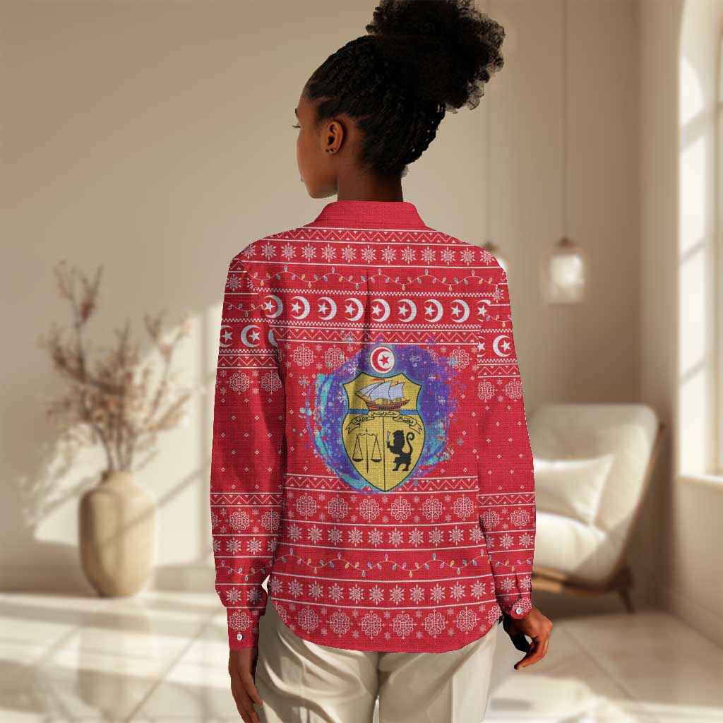 Tunisia Christmas Women Casual Shirt Desert Camel Crescent Snowflake Pattern - African Pride