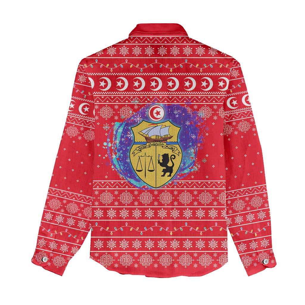 Tunisia Christmas Women Casual Shirt Desert Camel Crescent Snowflake Pattern - African Pride