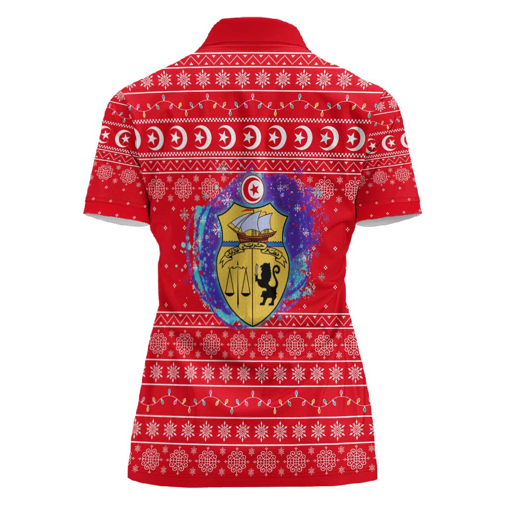 Tunisia Christmas Women Polo Shirt Desert Camel Crescent Snowflake Pattern - African Pride