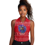 Tunisia Christmas Women Sleeveless Polo Shirt Desert Camel Crescent Snowflake Pattern - African Pride