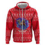 Tunisia Christmas Zip Hoodie Desert Camel Crescent Snowflake Pattern - African Pride