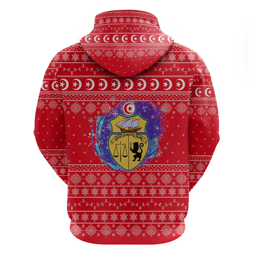 Tunisia Christmas Zip Hoodie Desert Camel Crescent Snowflake Pattern - African Pride