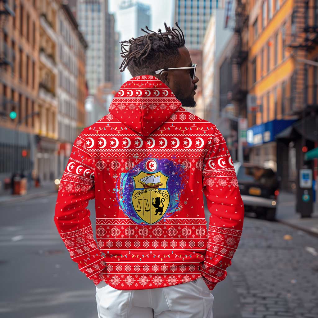 Tunisia Christmas Zip Hoodie Desert Camel Crescent Snowflake Pattern - African Pride