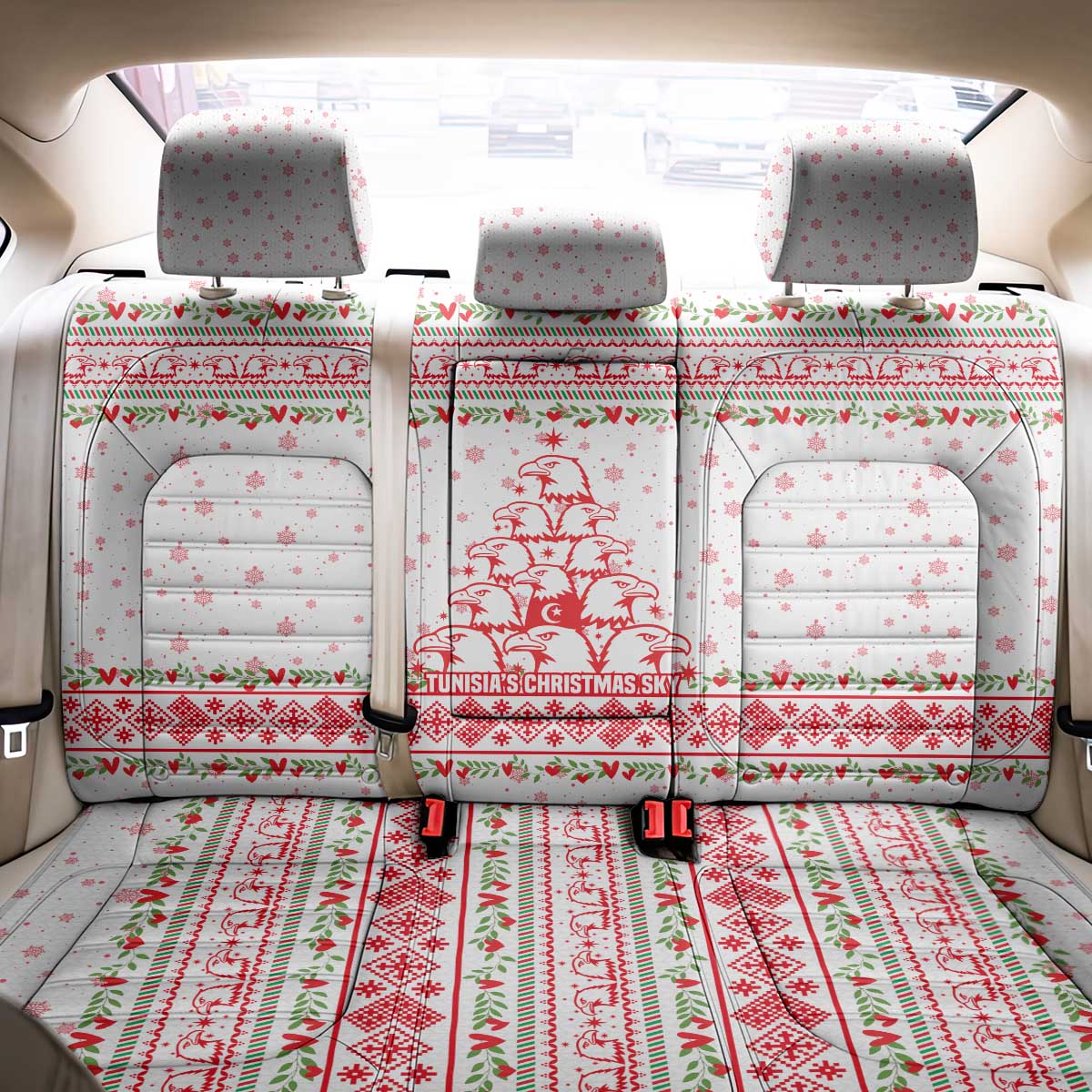 Tunisia Christmas Back Car Seat Cover Falcon Tree Snowflake and Festive Borders - African Pride