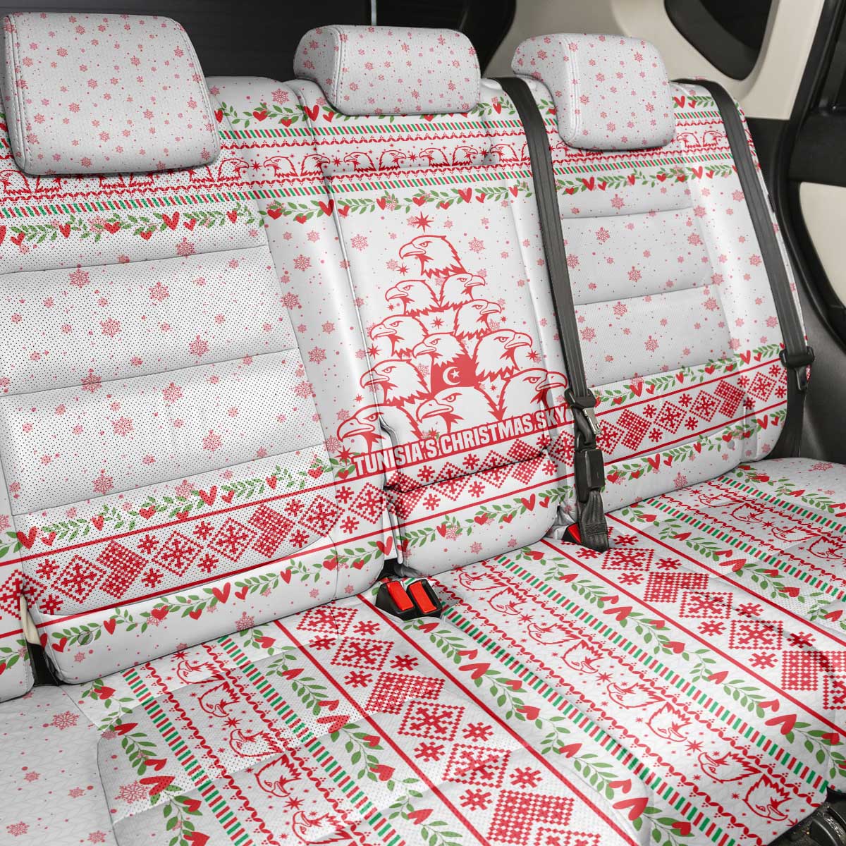 Tunisia Christmas Back Car Seat Cover Falcon Tree Snowflake and Festive Borders - African Pride