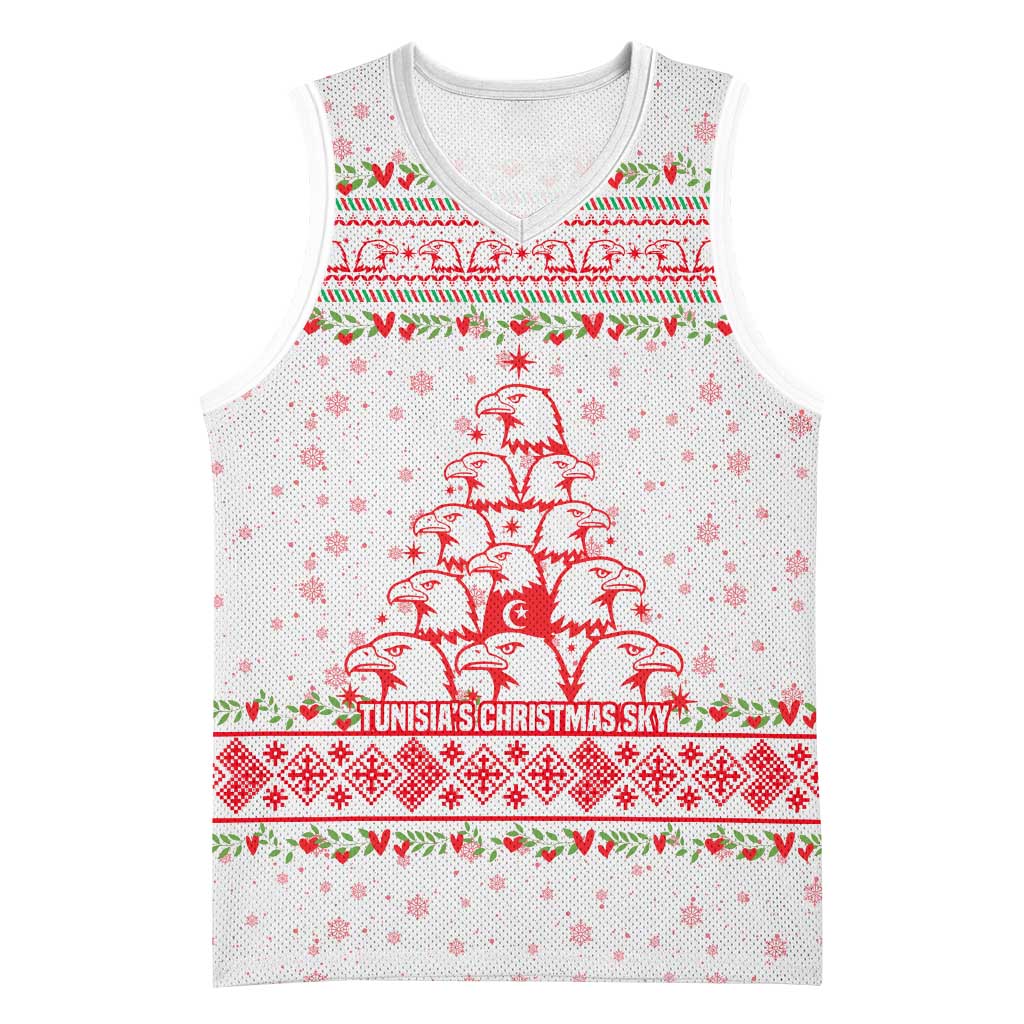 Tunisia Christmas Basketball Jersey Falcon Tree Snowflake and Festive Borders - African Pride