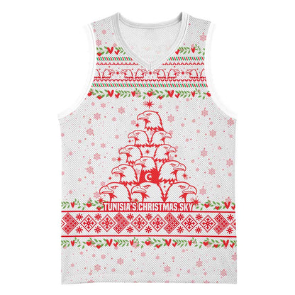 Tunisia Christmas Basketball Jersey Falcon Tree Snowflake and Festive Borders - African Pride