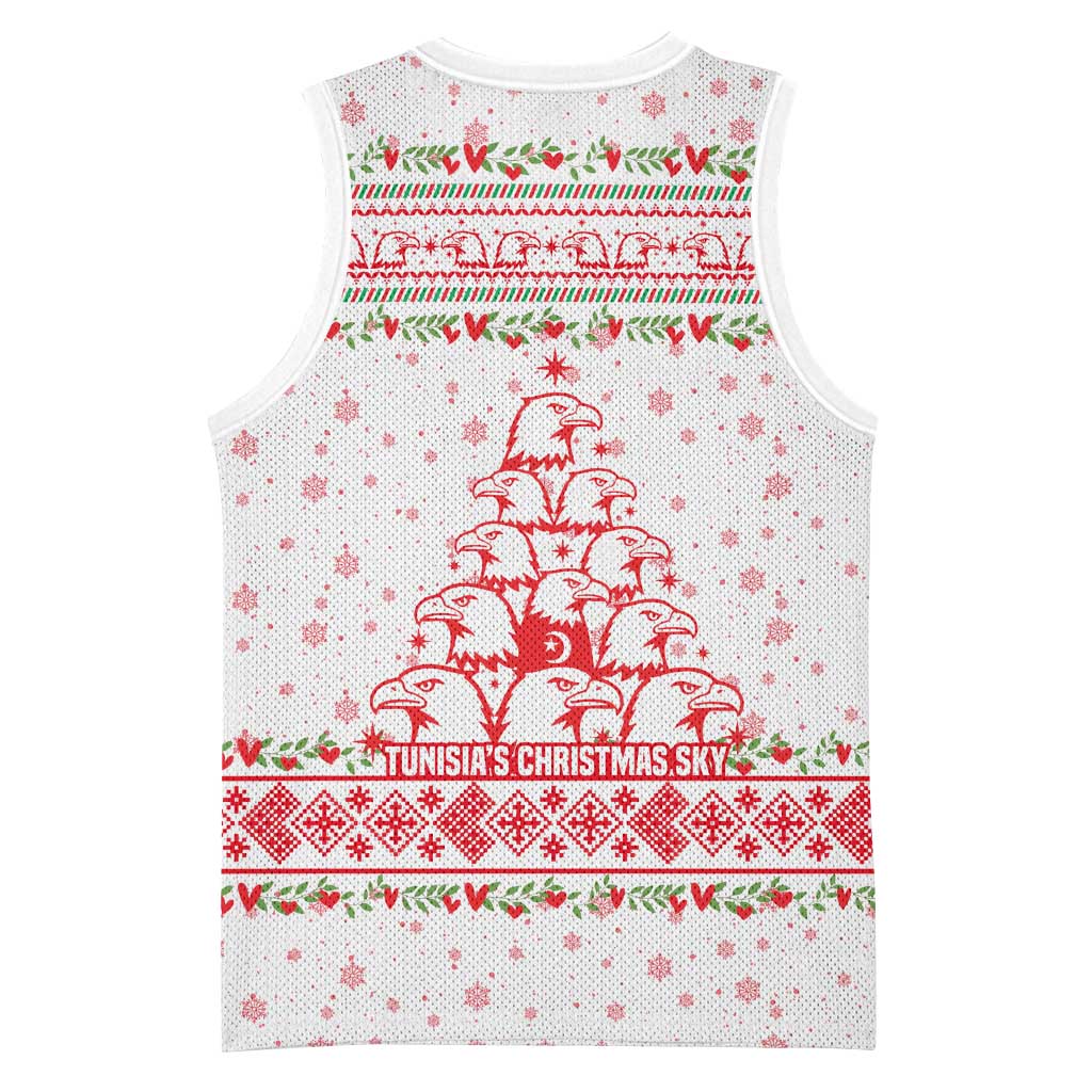 Tunisia Christmas Basketball Jersey Falcon Tree Snowflake and Festive Borders - African Pride
