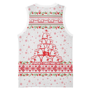 Tunisia Christmas Basketball Jersey Falcon Tree Snowflake and Festive Borders - African Pride