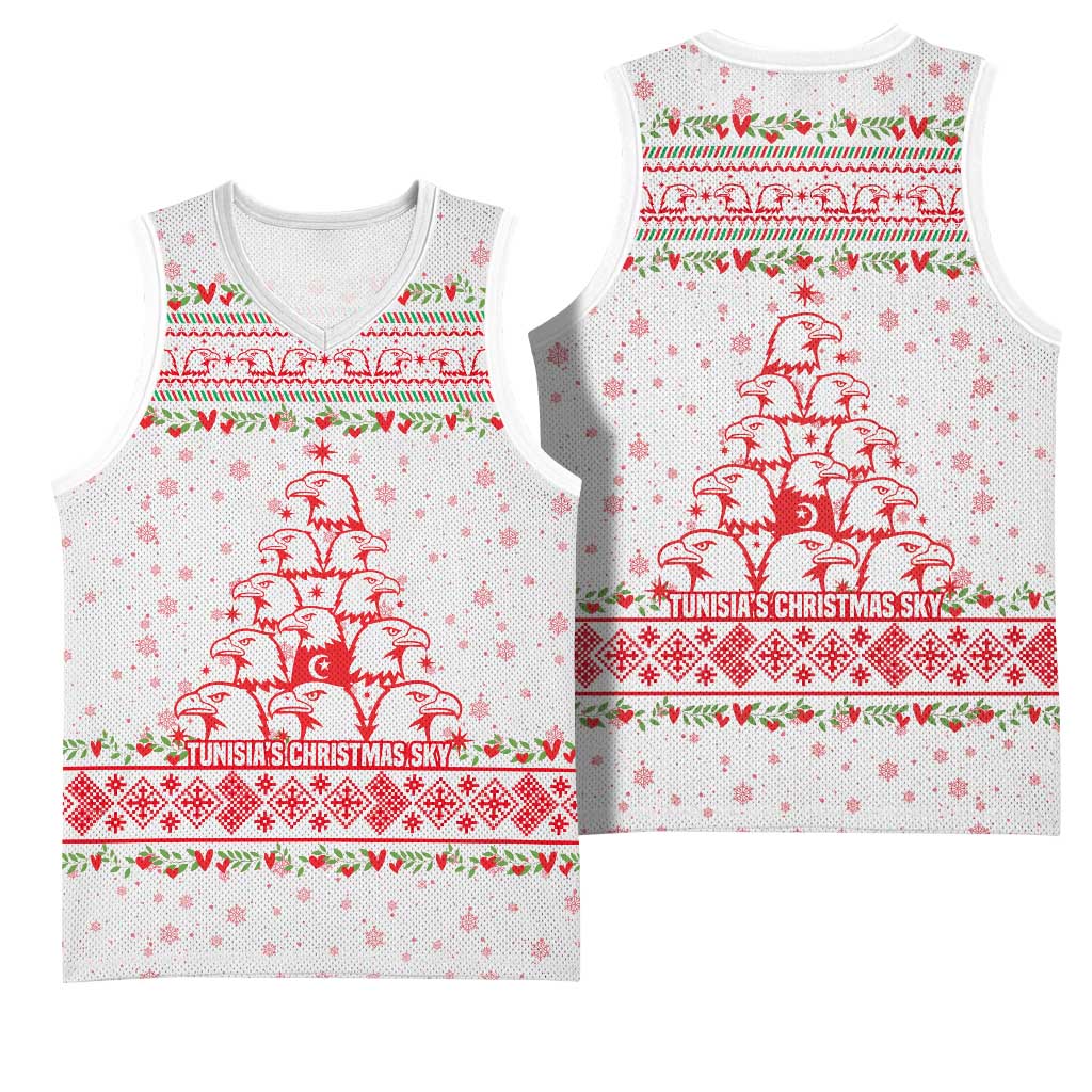 Tunisia Christmas Basketball Jersey Falcon Tree Snowflake and Festive Borders - African Pride