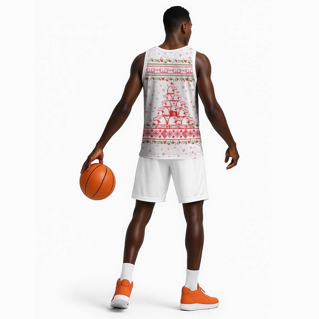Tunisia Christmas Basketball Jersey Falcon Tree Snowflake and Festive Borders - African Pride