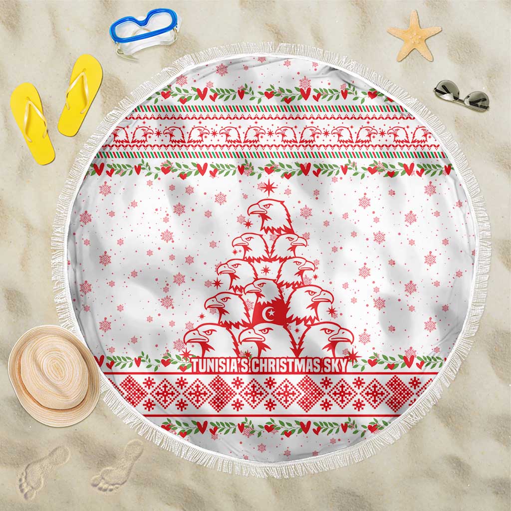 Tunisia Christmas Beach Blanket Falcon Tree Snowflake and Festive Borders - African Pride